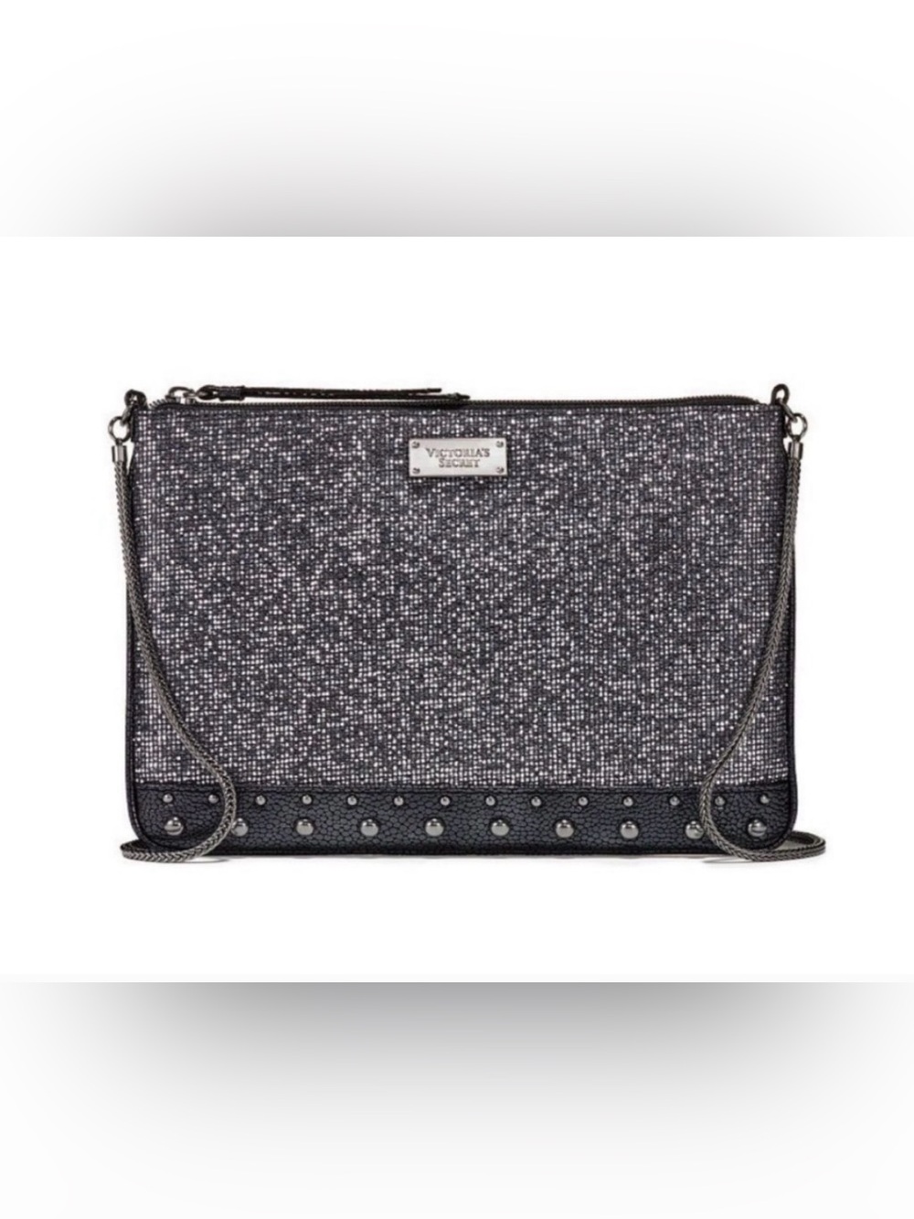 Victoria's Secret Black and Silver Sparkle Zip Clutch